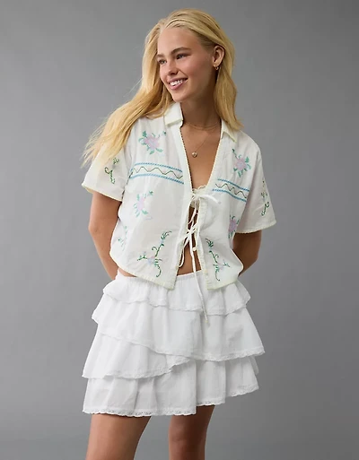 Minijupe à taille haute asymétrique volants étagés AE