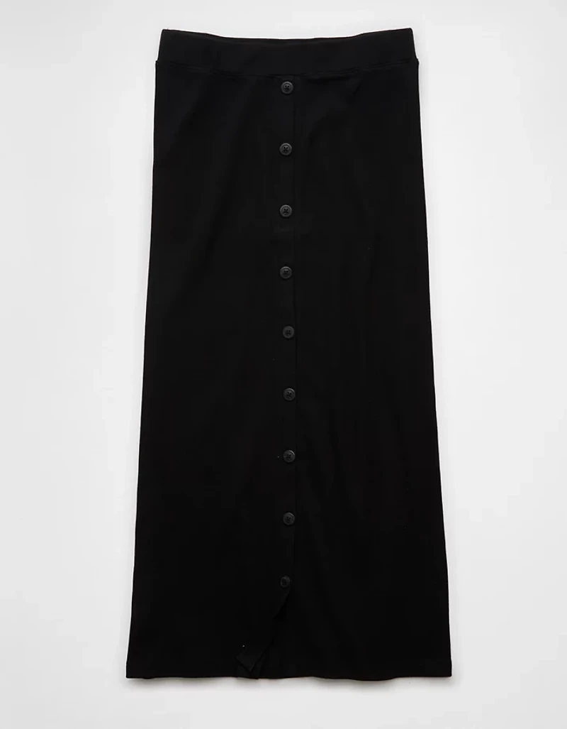 AE High-Waisted Button-Up Knit Midi Skirt