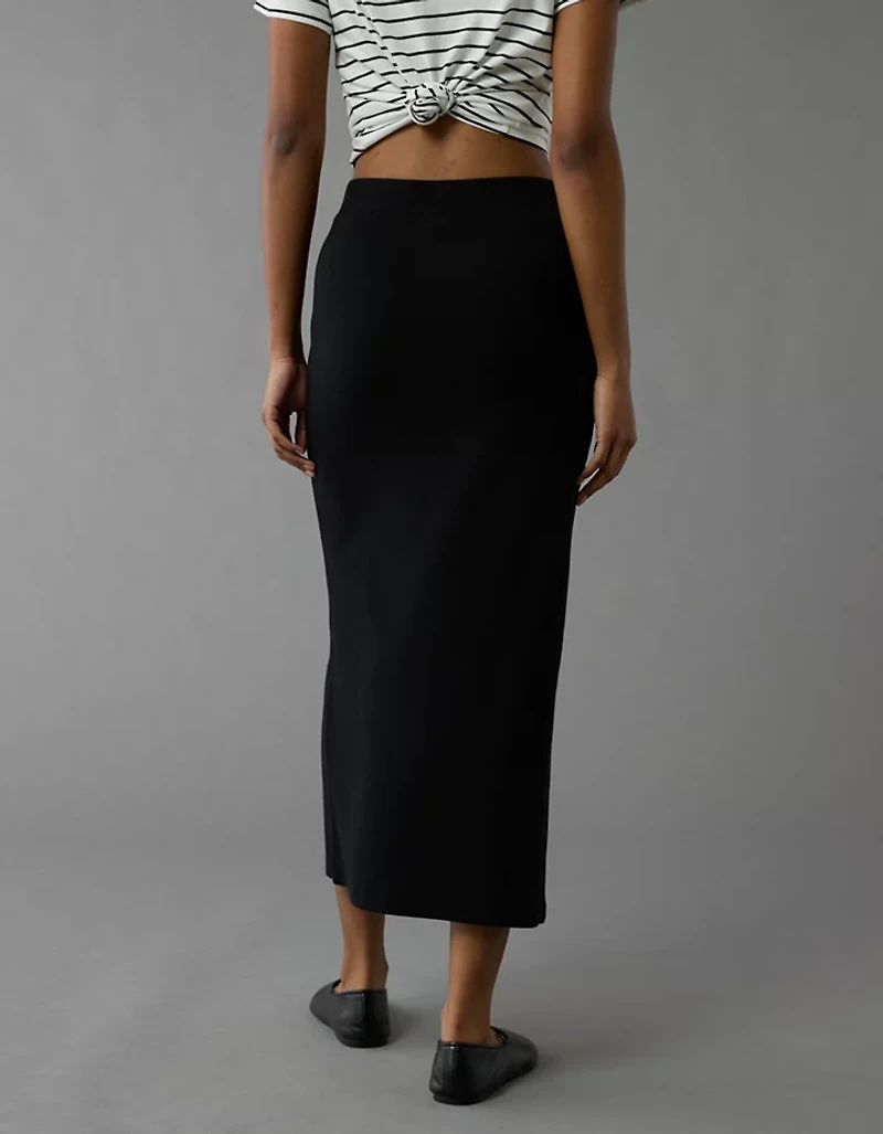 AE High-Waisted Button-Up Knit Midi Skirt