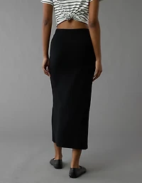 AE High-Waisted Button-Up Knit Midi Skirt