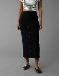 AE High-Waisted Button-Up Knit Midi Skirt