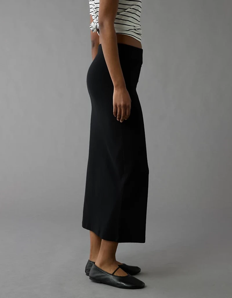 AE High-Waisted Button-Up Knit Midi Skirt