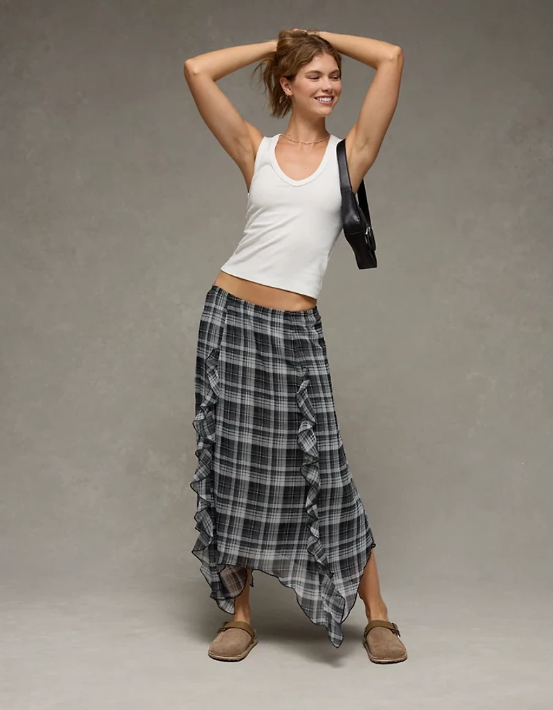 AE High-Waisted Plaid Maxi Skirt