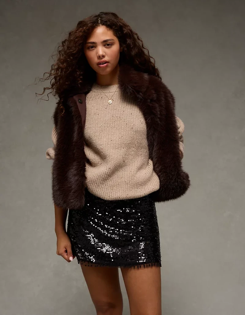 AE It Knit Sequined Mini Slit Skort