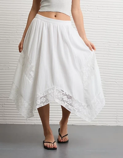 AE High-Waisted Lace Insert Midi Skirt