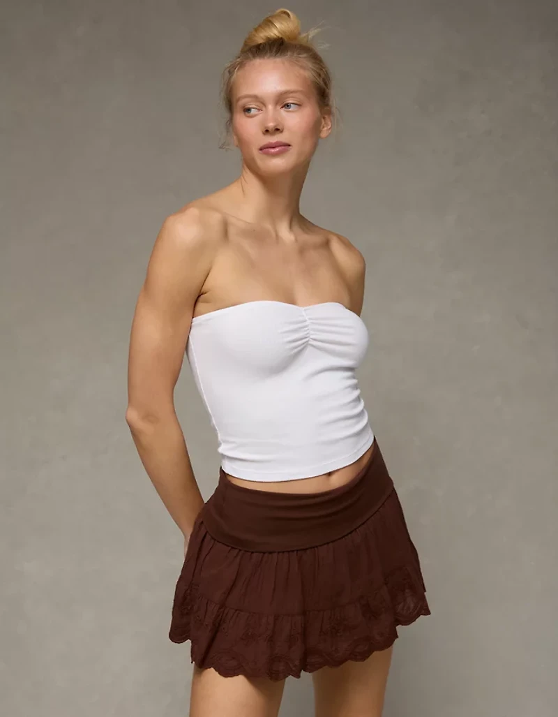 Minijupe brodée à rabat de taille moyenne AE