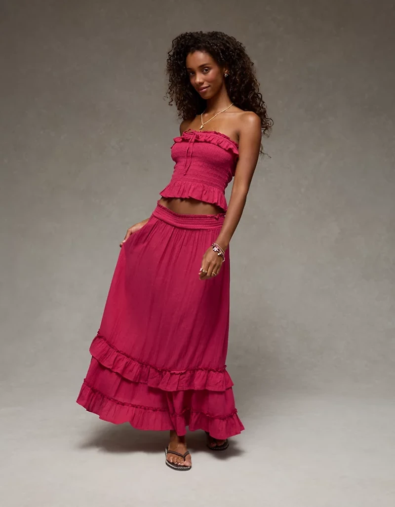 AE Mid-Rise Tiered Ruffle Maxi Skirt