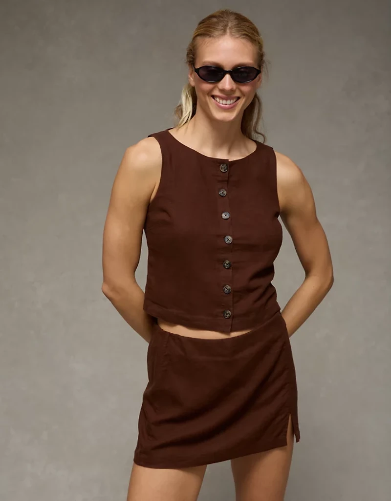 AE Mid-Rise Linen-Blend Mini Skirt