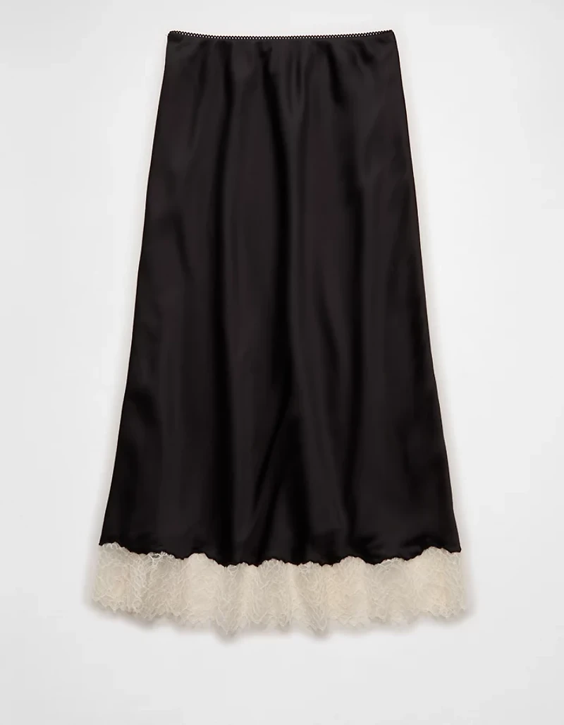 AE Satin Lace Hem Slip Midi Skirt