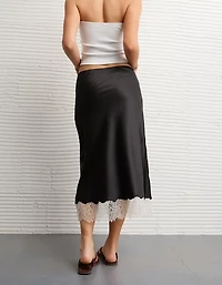 AE Satin Lace Hem Slip Midi Skirt