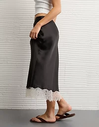 AE Satin Lace Hem Slip Midi Skirt