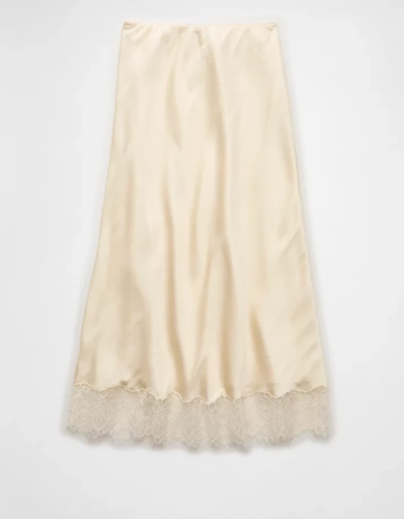 Jupe mi-longue à enfiler avec ourlet en dentelle satinée AE