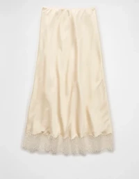 Jupe mi-longue à enfiler avec ourlet en dentelle satinée AE