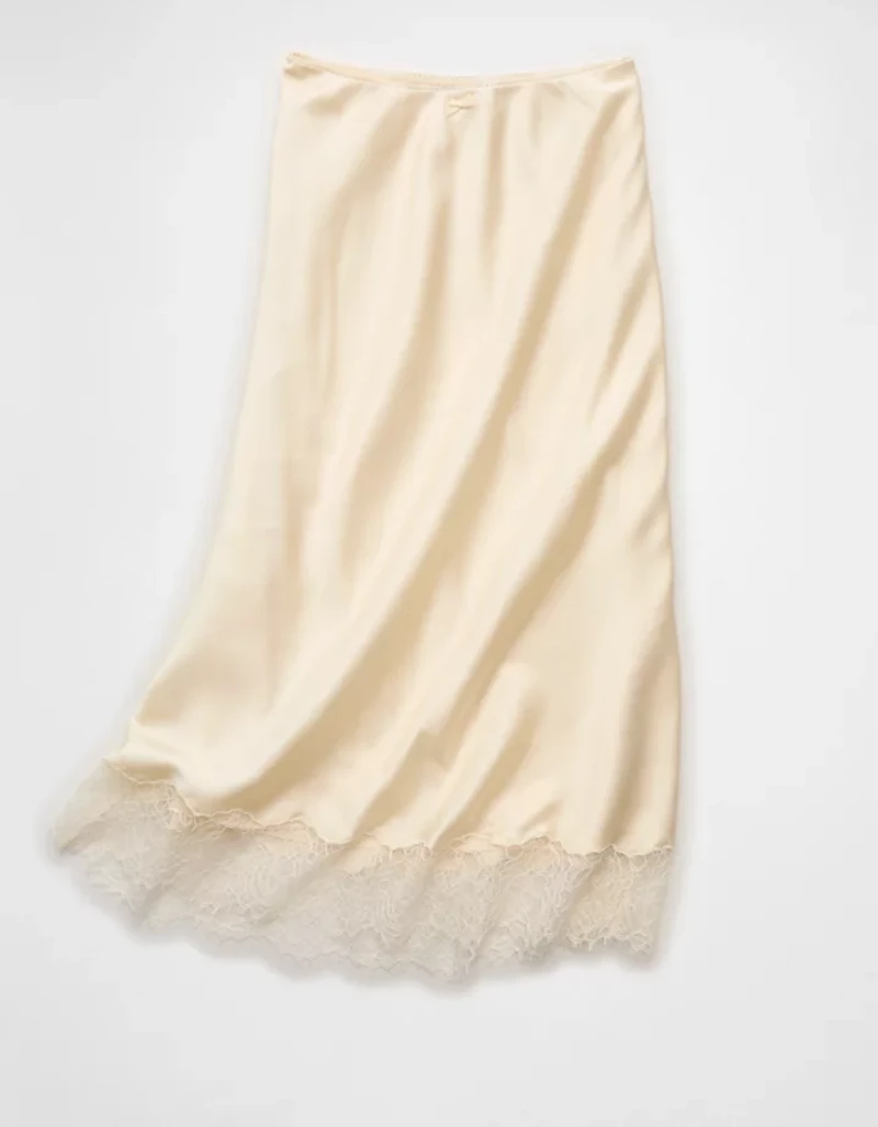 Jupe mi-longue à enfiler avec ourlet en dentelle satinée AE