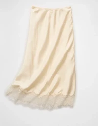 Jupe mi-longue à enfiler avec ourlet en dentelle satinée AE