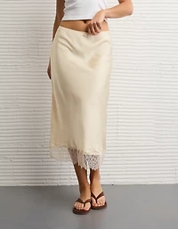 Jupe mi-longue à enfiler avec ourlet en dentelle satinée AE