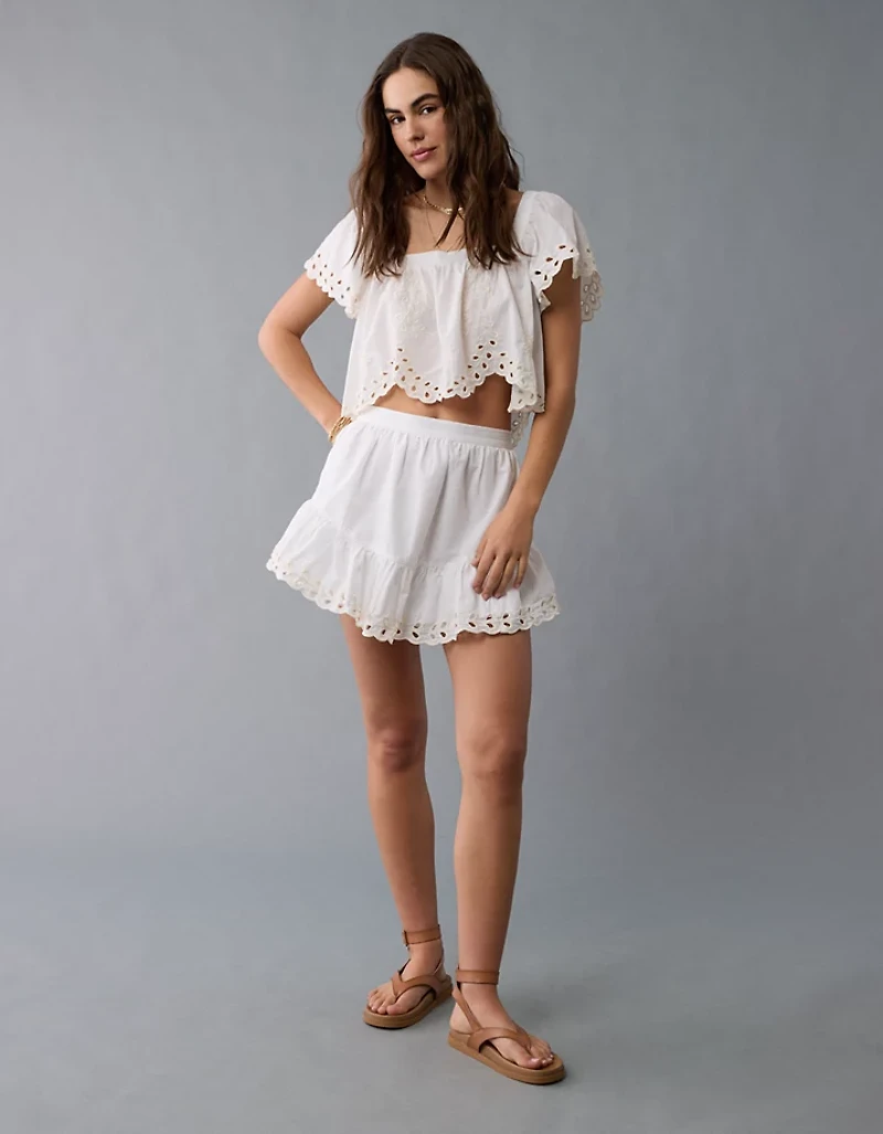 AE High-Waisted Embroidered Eyelet Mini Skirt