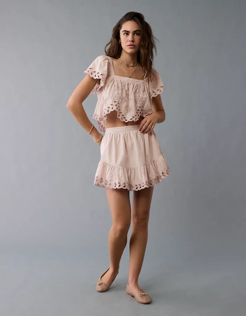 AE High-Waisted Embroidered Eyelet Mini Skirt