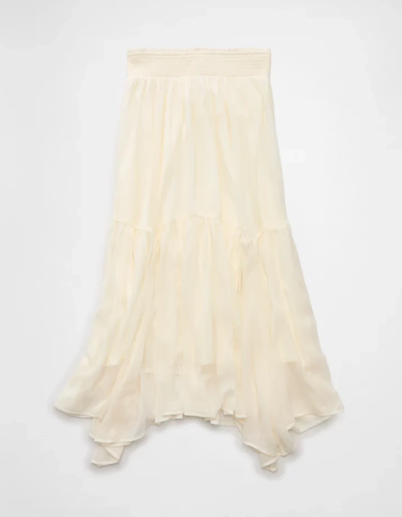 AE Smocked Handkerchief Hem Maxi Skirt