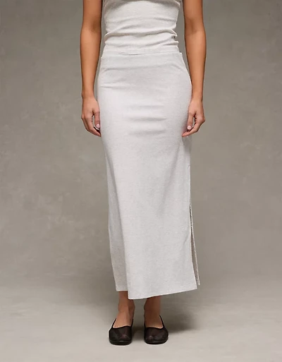 Jupe longue à taille haute en tricot côtelé AE