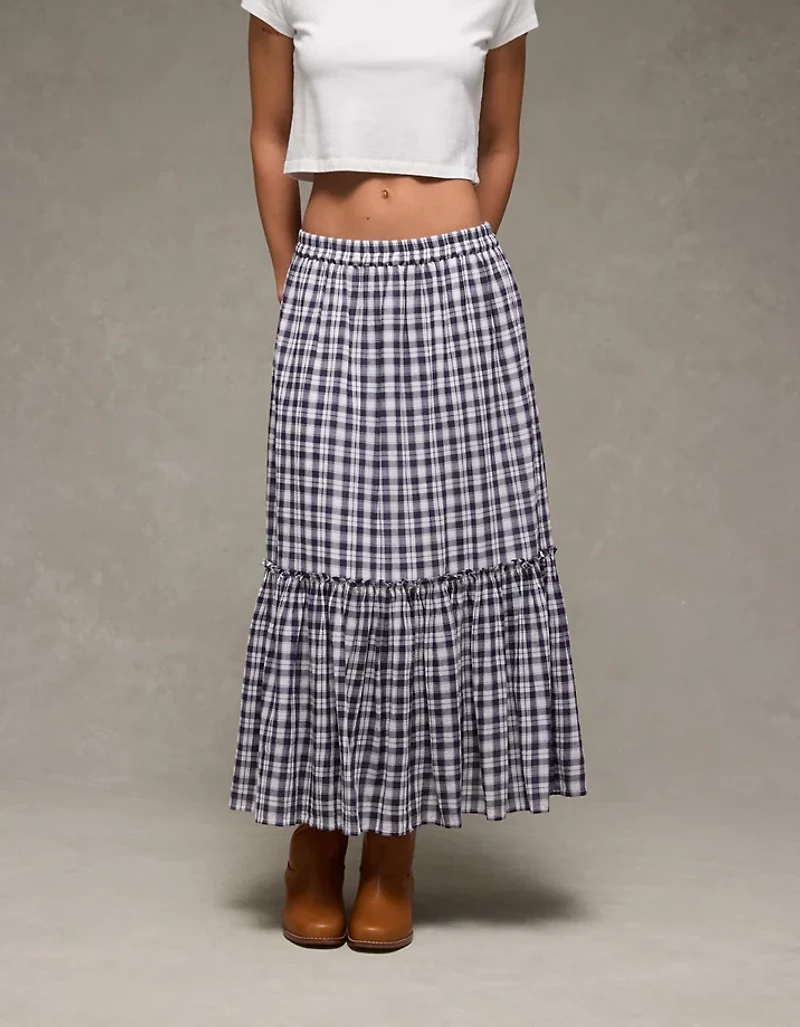 Jupe longue à taille haute en guingan AE