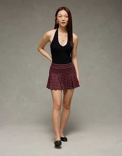 Jupe-short à carreaux en tricot tendance plissée taille basse AE