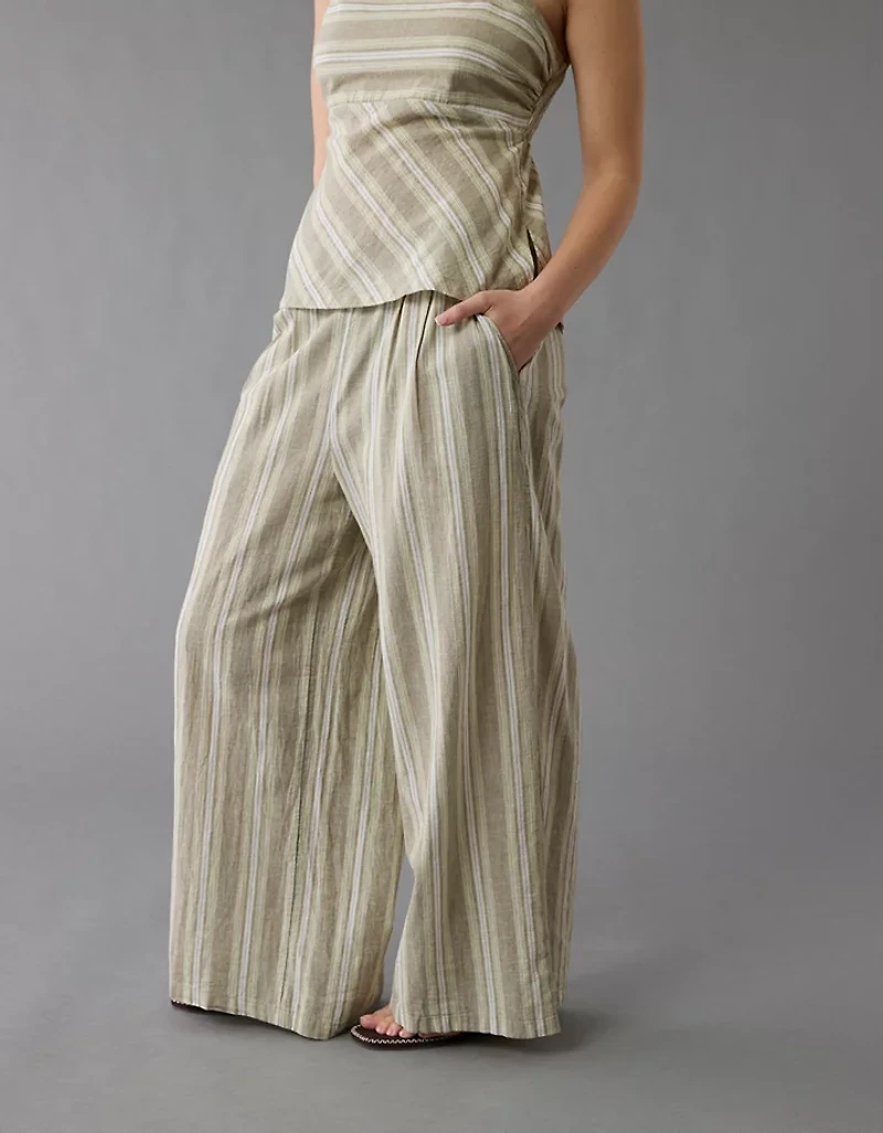 AE Linen-Blend High-Waisted Wide-Leg Pant