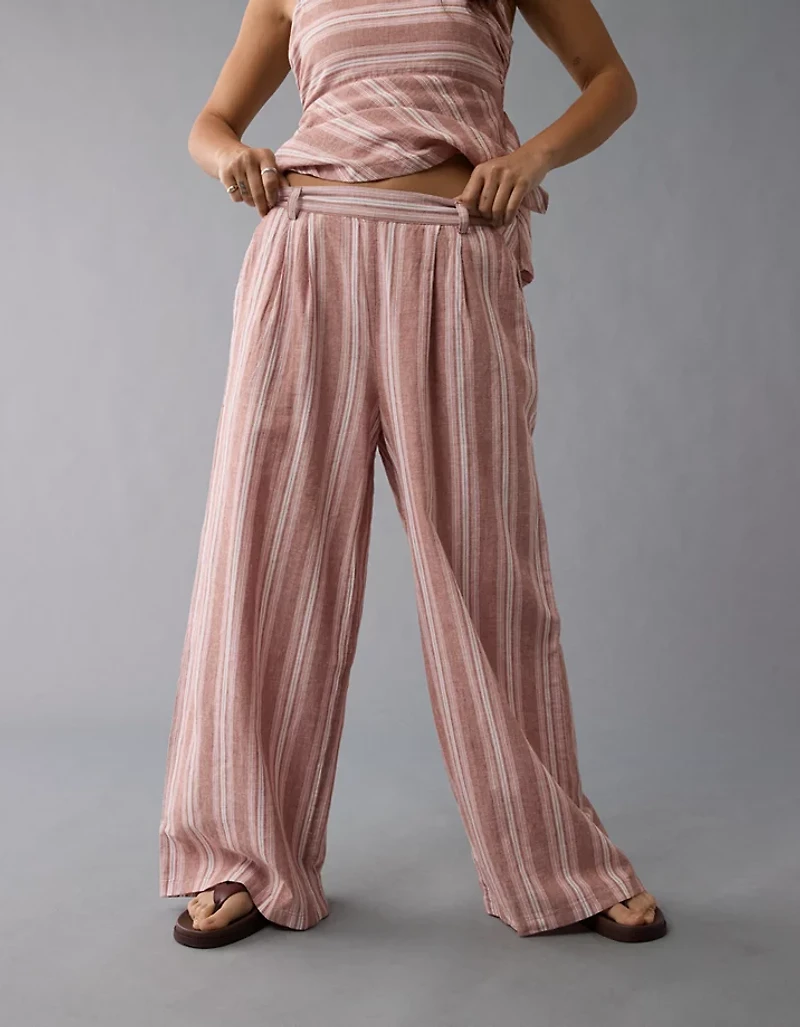 AE Linen-Blend High-Waisted Wide-Leg Pant
