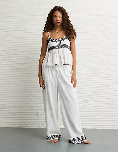 Pantalon à ceinture élastique brodé taille haute extensible AE