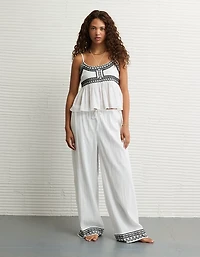 Pantalon à ceinture élastique brodé taille haute extensible AE