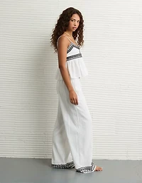Pantalon à ceinture élastique brodé taille haute extensible AE