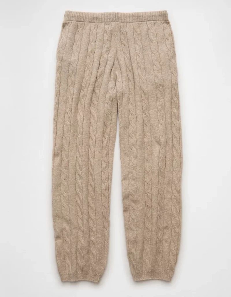 Pantalon en molleton à taille haute tricot torsadé AE