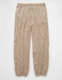 Pantalon en molleton à taille haute tricot torsadé AE