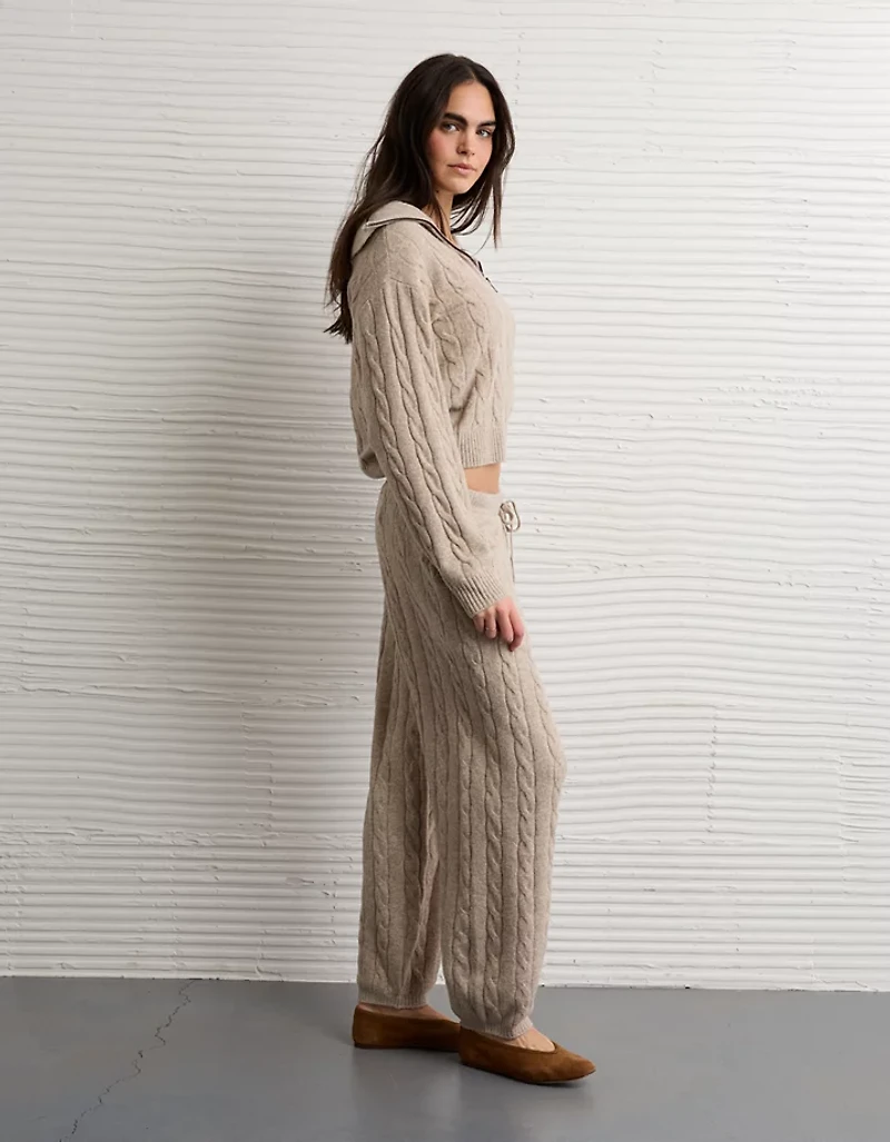 Pantalon en molleton à taille haute tricot torsadé AE