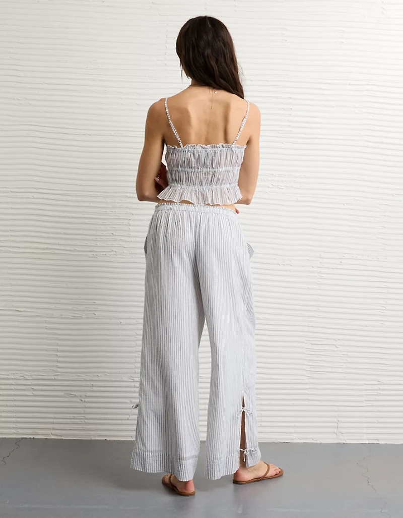 Pantalon à ceinture élastique noué sur le côté taille haute extensible AE