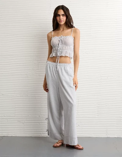 Pantalon à ceinture élastique noué sur le côté taille haute extensible AE