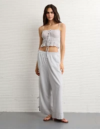 Pantalon à ceinture élastique noué sur le côté taille haute extensible AE