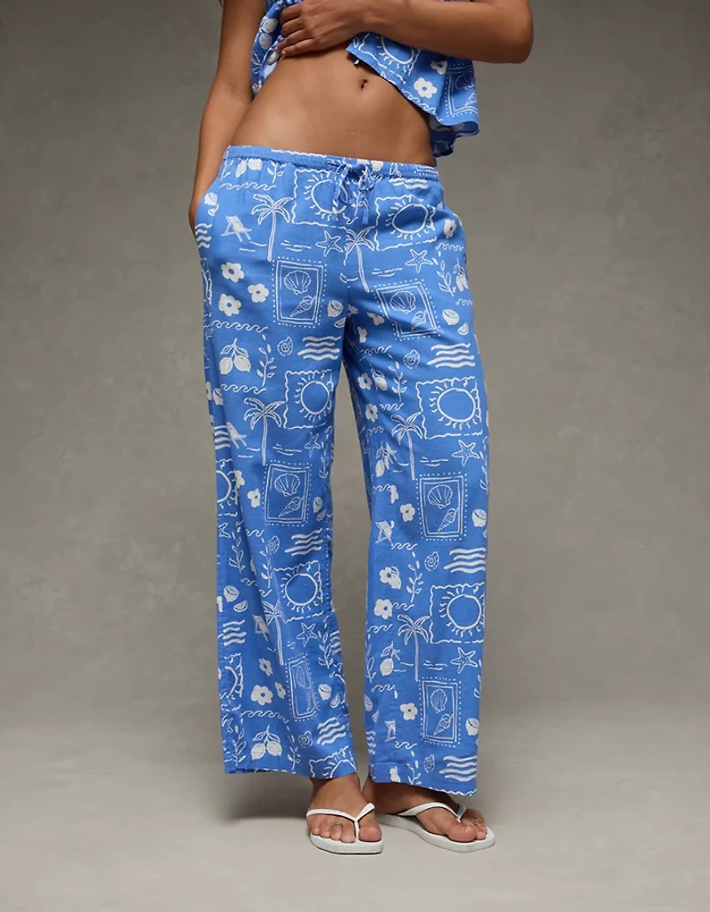 Pantalon en mélange de lin à taille moyenne AE