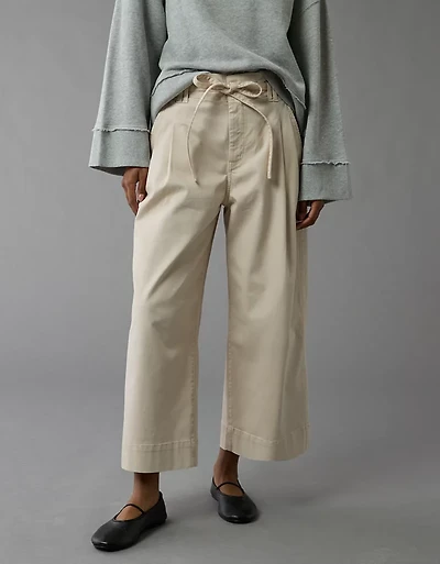 AE Stretch Paperbag Wide-Leg Crop Pant