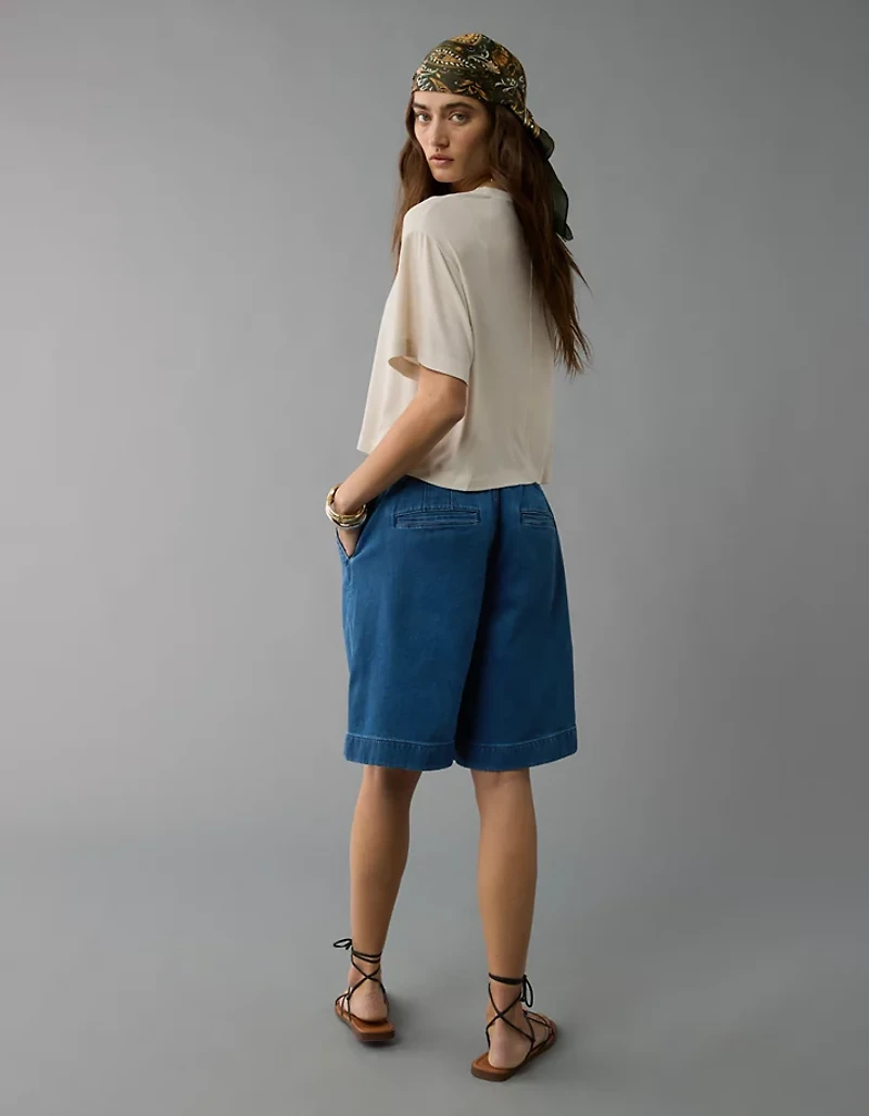 AE 11" Stretch High-Waisted Denim Trouser Short