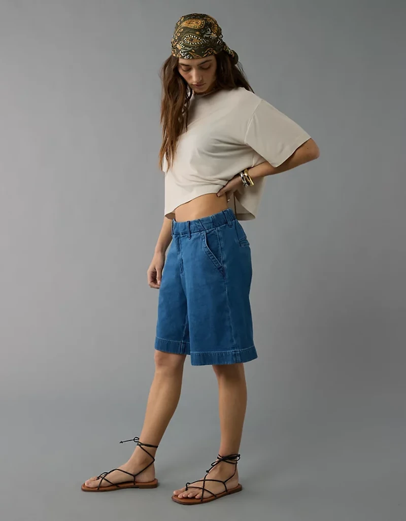 AE 11" Stretch High-Waisted Denim Trouser Short