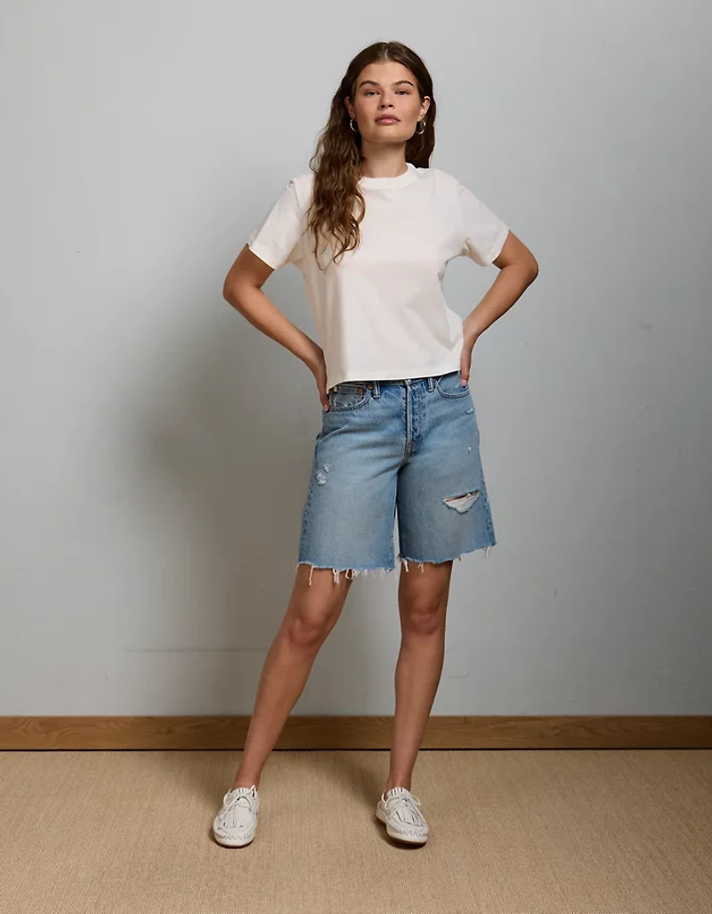 AE77 Premium Super High-Waisted Baggy Bermuda Denim Short