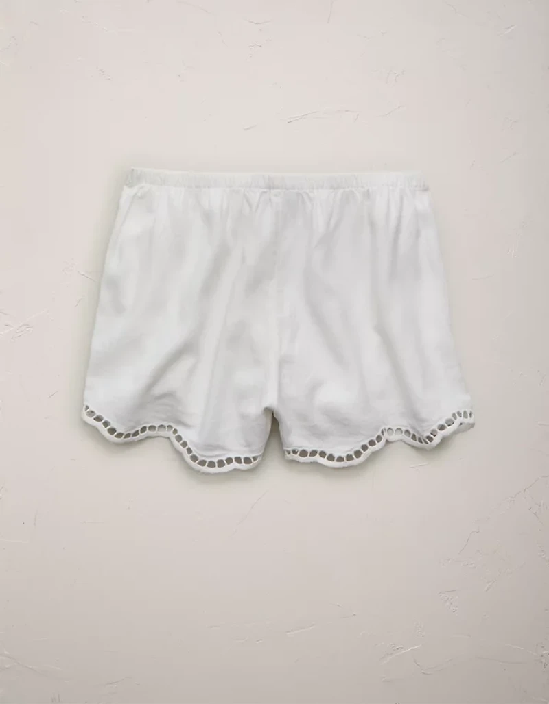 Short à enfiler en mélange de lin brodé AE77