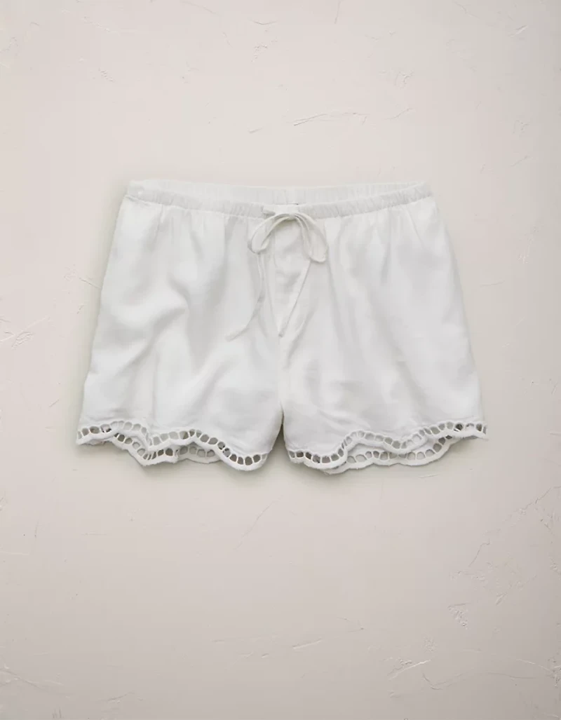 Short à enfiler en mélange de lin brodé AE77