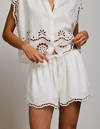 Short à enfiler en mélange de lin brodé AE77