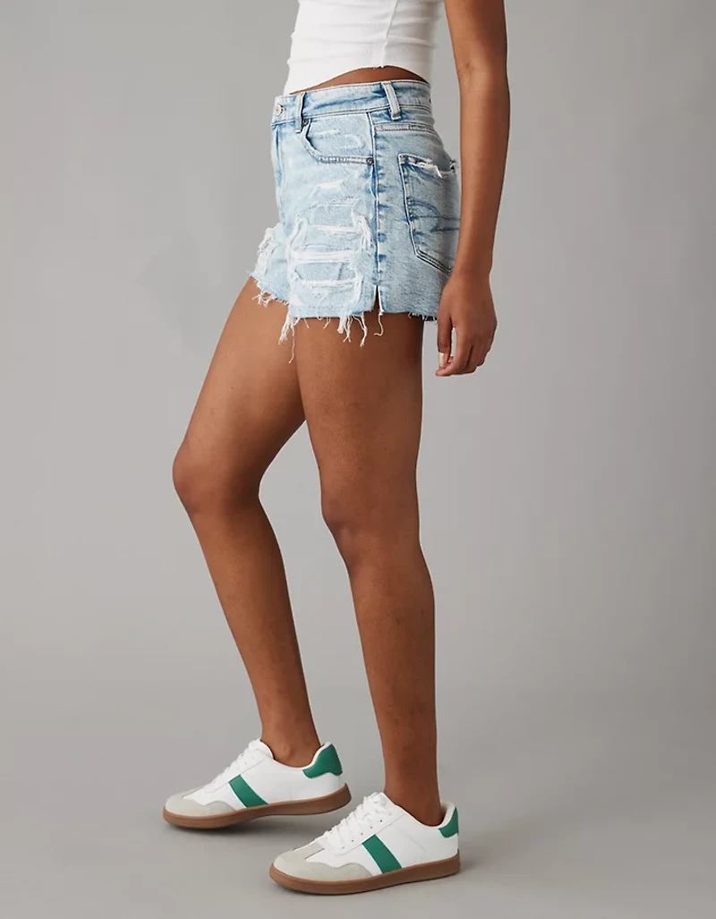 Short maman déchiré en denim extensible et rigide AE