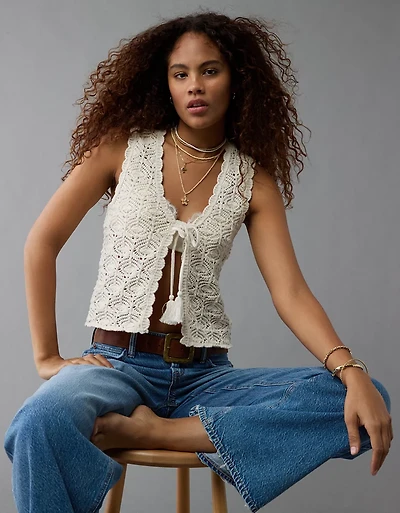 Gilet crocheté noué à l’avant AE