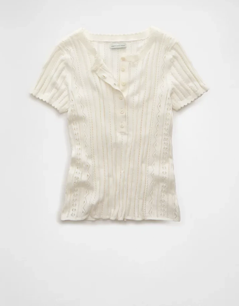 AE Henley Pointelle Sweater T-Shirt