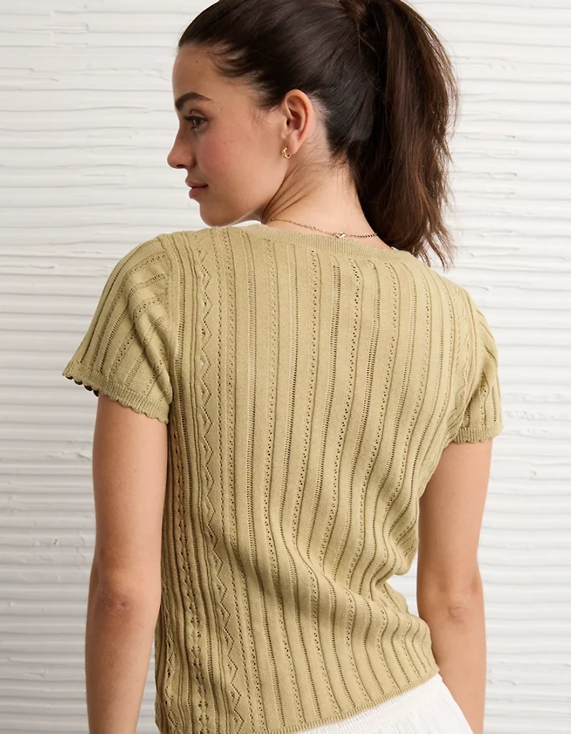 AE Henley Pointelle Sweater T-Shirt