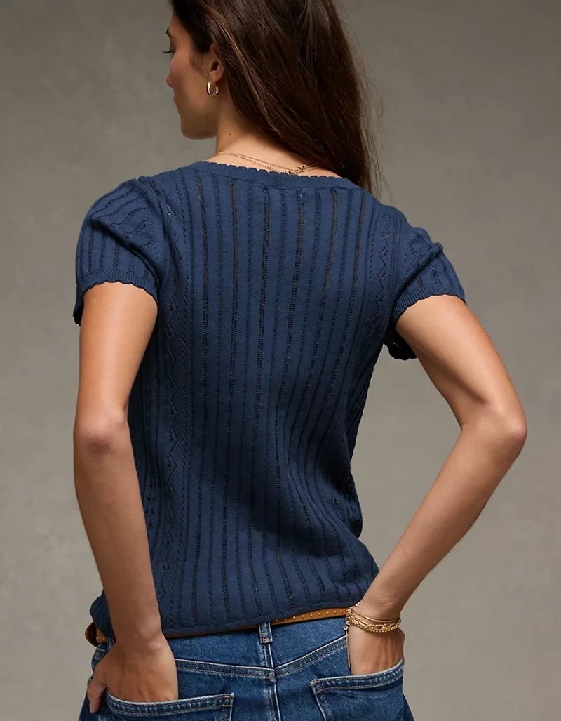 AE Henley Pointelle Sweater T-Shirt